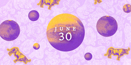 Planets over a zodiac collage background